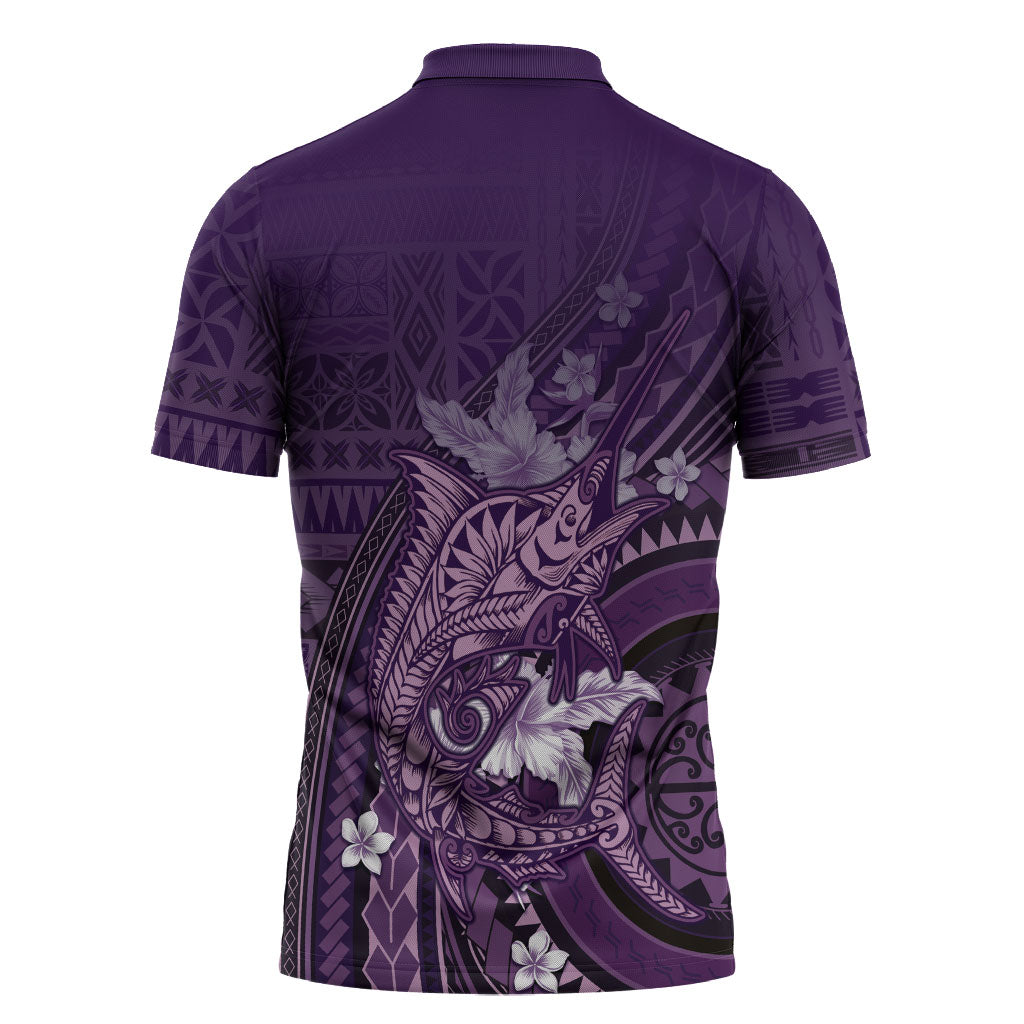 Samoa Tatau Marlin Zipper Polo Shirt With Siapo Motifs Violet