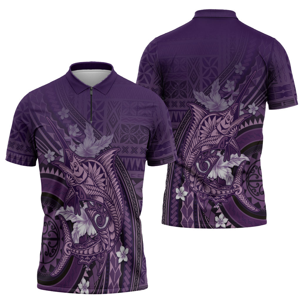 Samoa Tatau Marlin Zipper Polo Shirt With Siapo Motifs Violet