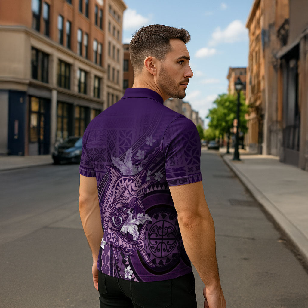 Samoa Tatau Marlin Zipper Polo Shirt With Siapo Motifs Violet