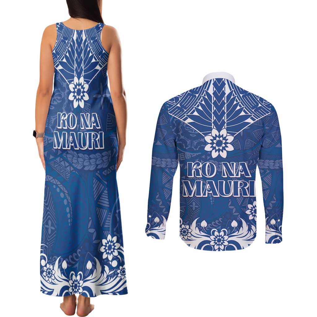 Wikin te Taetae ni Kiribati Couples Matching Tank Maxi Dress and Long Sleeve Button Shirt Pacific Tapa Pattern