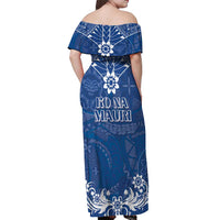 Wikin te Taetae ni Kiribati Off Shoulder Maxi Dress Pacific Tapa Pattern