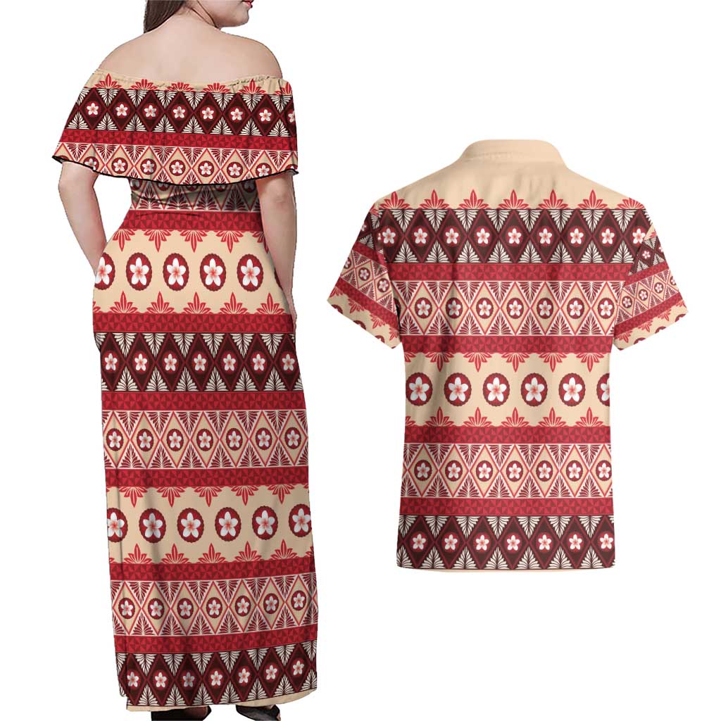 Tonga Language Week Couples Matching Off Shoulder Maxi Dress and Hawaiian Shirt Lea Faka-Tonga Everyday - Polynesian Pride
