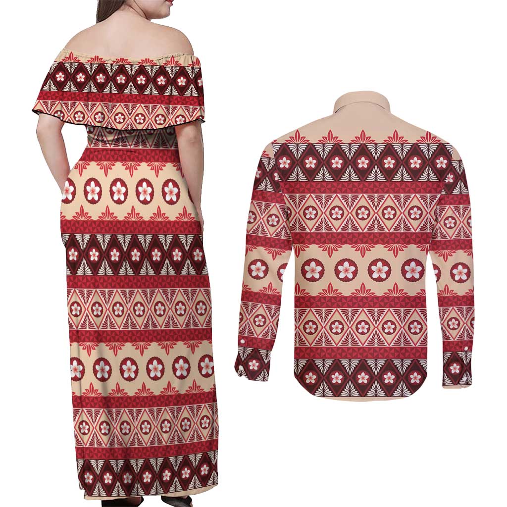 Tonga Language Week Couples Matching Off Shoulder Maxi Dress and Long Sleeve Button Shirt Lea Faka-Tonga Everyday - Polynesian Pride