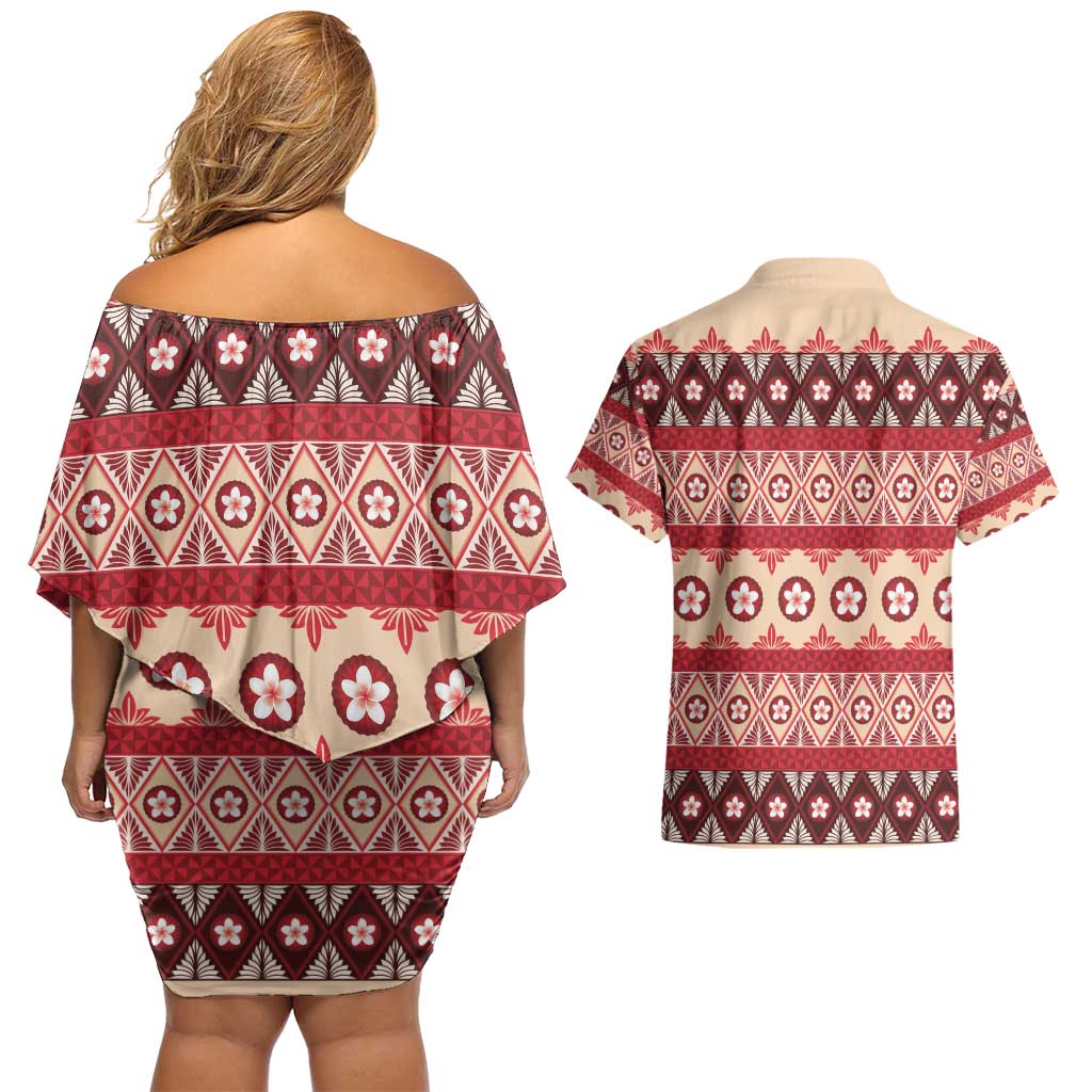 Tonga Language Week Couples Matching Off Shoulder Short Dress and Hawaiian Shirt Lea Faka-Tonga Everyday - Polynesian Pride