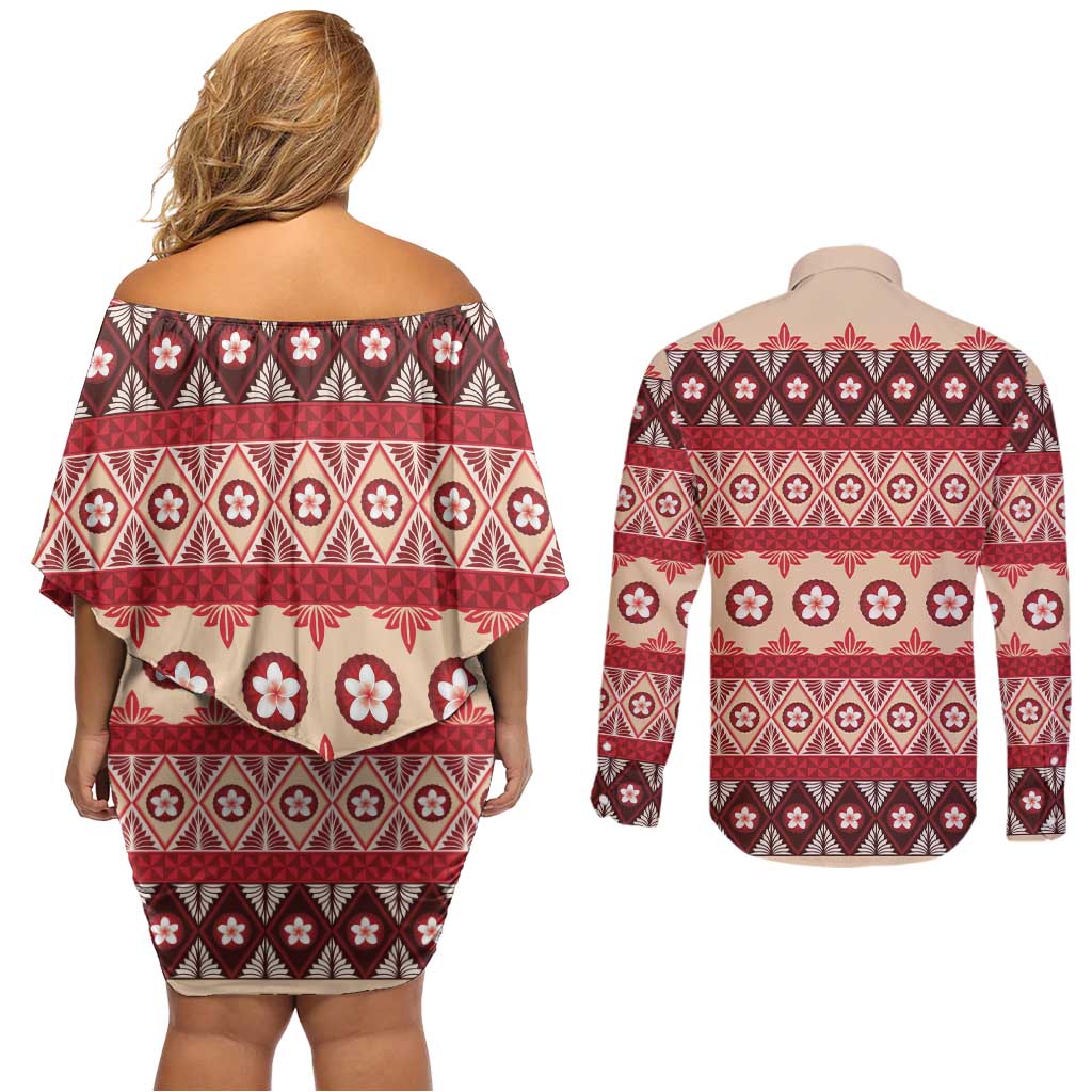 Tonga Language Week Couples Matching Off Shoulder Short Dress and Long Sleeve Button Shirt Lea Faka-Tonga Everyday - Polynesian Pride