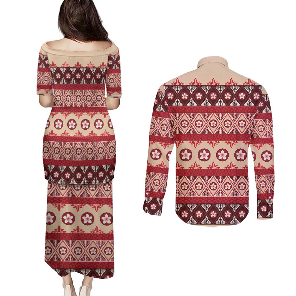 Tonga Language Week Couples Matching Puletasi and Long Sleeve Button Shirt Lea Faka-Tonga Everyday - Polynesian Pride