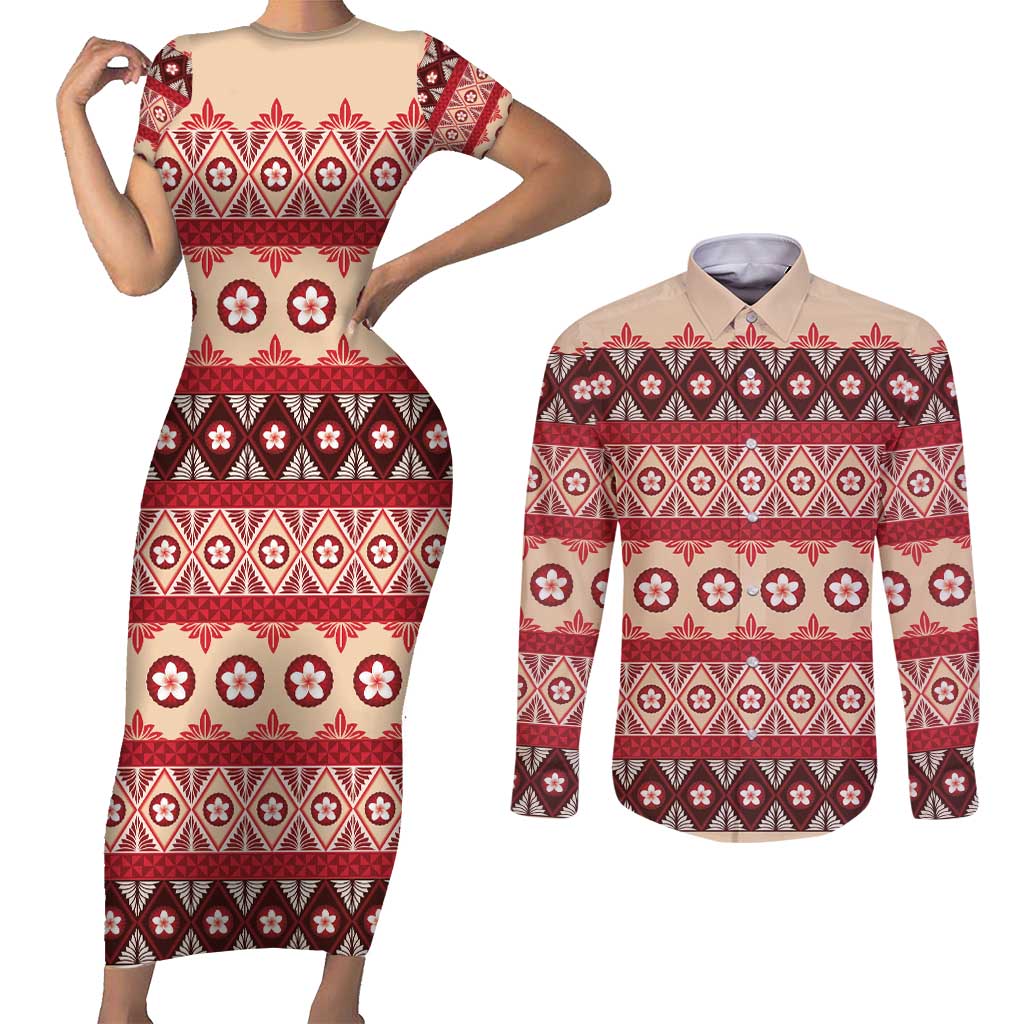 Tonga Language Week Couples Matching Short Sleeve Bodycon Dress and Long Sleeve Button Shirt Lea Faka-Tonga Everyday - Polynesian Pride