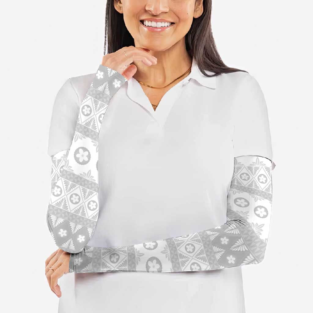 Tonga White Sunday Arm Sleeves Tongan Ngatu Siale Pattern - Polynesian Pride