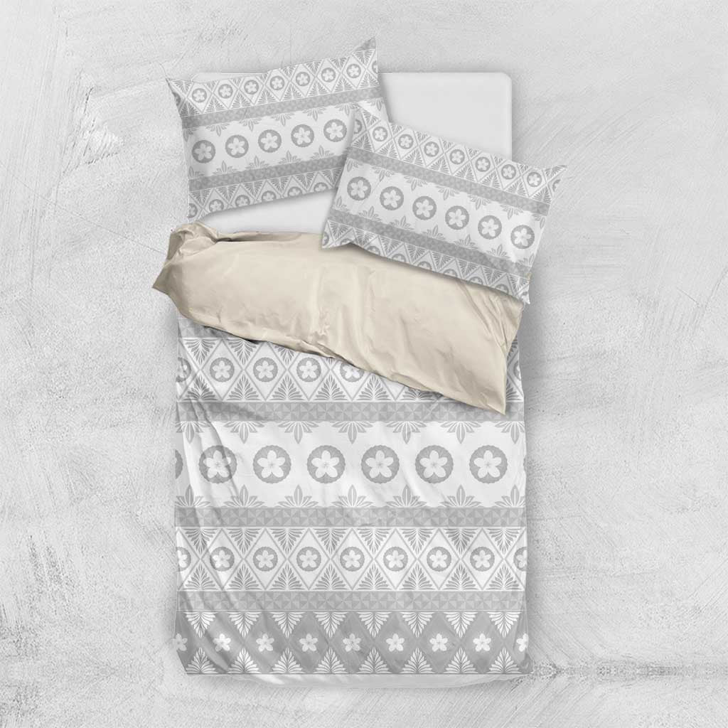 Tonga White Sunday Bedding Set Tongan Ngatu Siale Pattern - Polynesian Pride