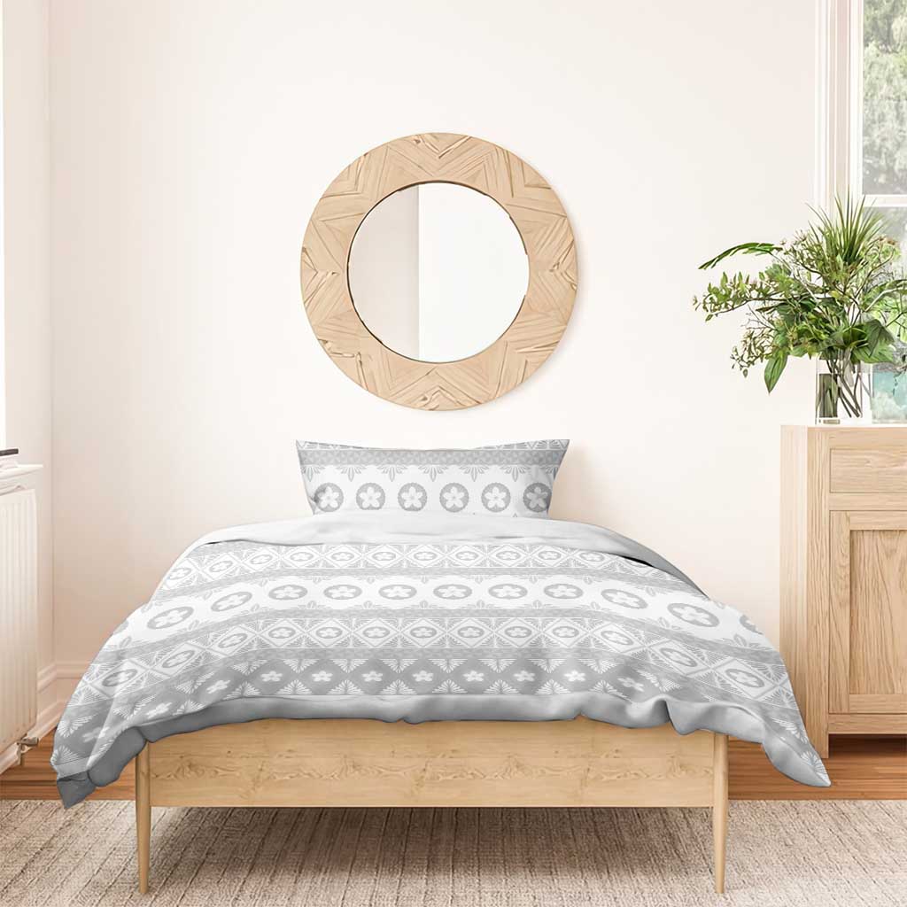Tonga White Sunday Bedding Set Tongan Ngatu Siale Pattern - Polynesian Pride