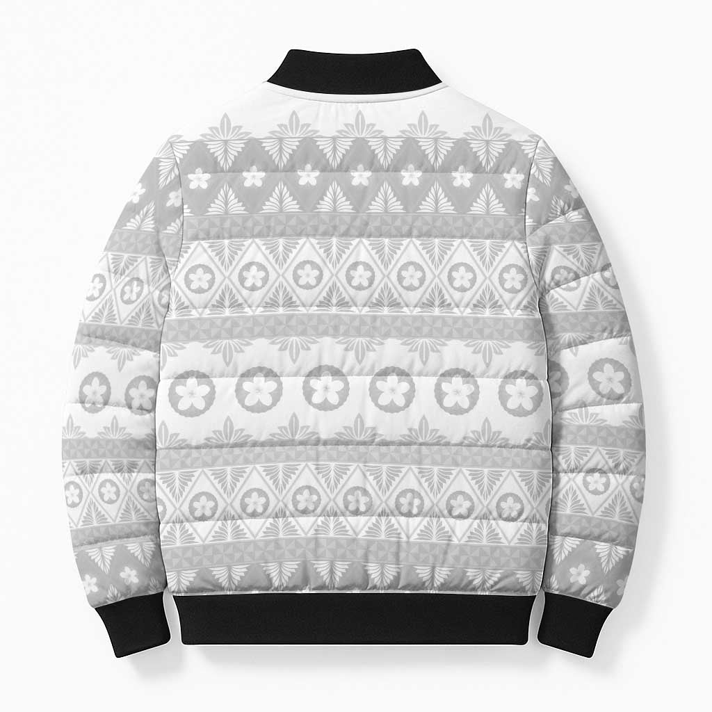 Tonga White Sunday Bomber Puffer Jacket Tongan Ngatu Siale Pattern - Polynesian Pride