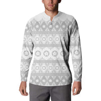 Tonga White Sunday Button Sweatshirt Tongan Ngatu Siale Pattern - Polynesian Pride