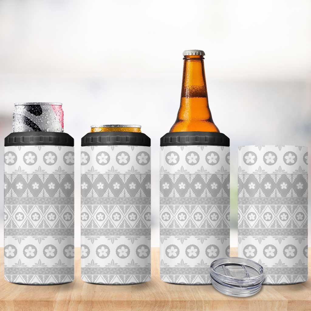 Tonga White Sunday 4 in 1 Can Cooler Tumbler Tongan Ngatu Siale Pattern - Polynesian Pride