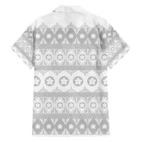 Tonga White Sunday Family Matching Long Sleeve Bodycon Dress and Hawaiian Shirt Tongan Ngatu Siale Pattern - Polynesian Pride