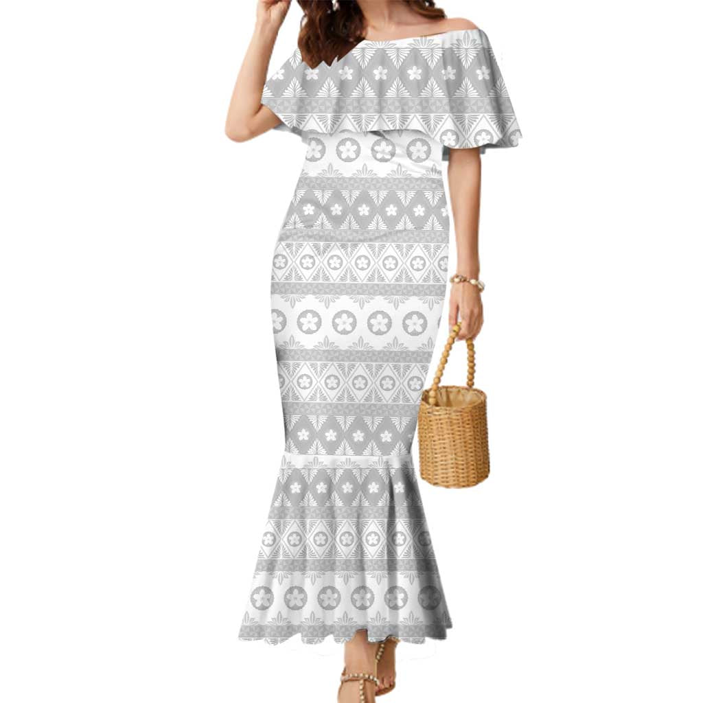 Tonga White Sunday Family Matching Mermaid Dress and Hawaiian Shirt Tongan Ngatu Siale Pattern - Polynesian Pride