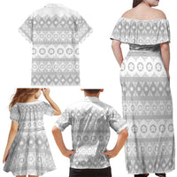Tonga White Sunday Family Matching Off Shoulder Maxi Dress and Hawaiian Shirt Tongan Ngatu Siale Pattern - Polynesian Pride