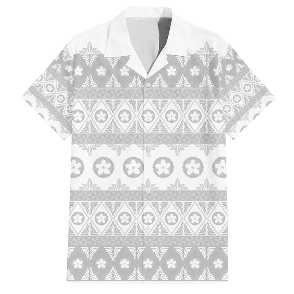 Tonga White Sunday Family Matching Off Shoulder Maxi Dress and Hawaiian Shirt Tongan Ngatu Siale Pattern - Polynesian Pride