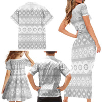 Tonga White Sunday Family Matching Short Sleeve Bodycon Dress and Hawaiian Shirt Tongan Ngatu Siale Pattern - Polynesian Pride