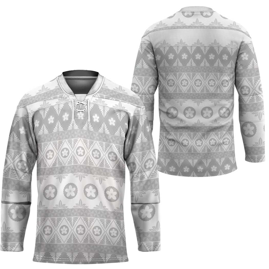 Tonga White Sunday Hockey Jersey Tongan Ngatu Siale Pattern - Polynesian Pride