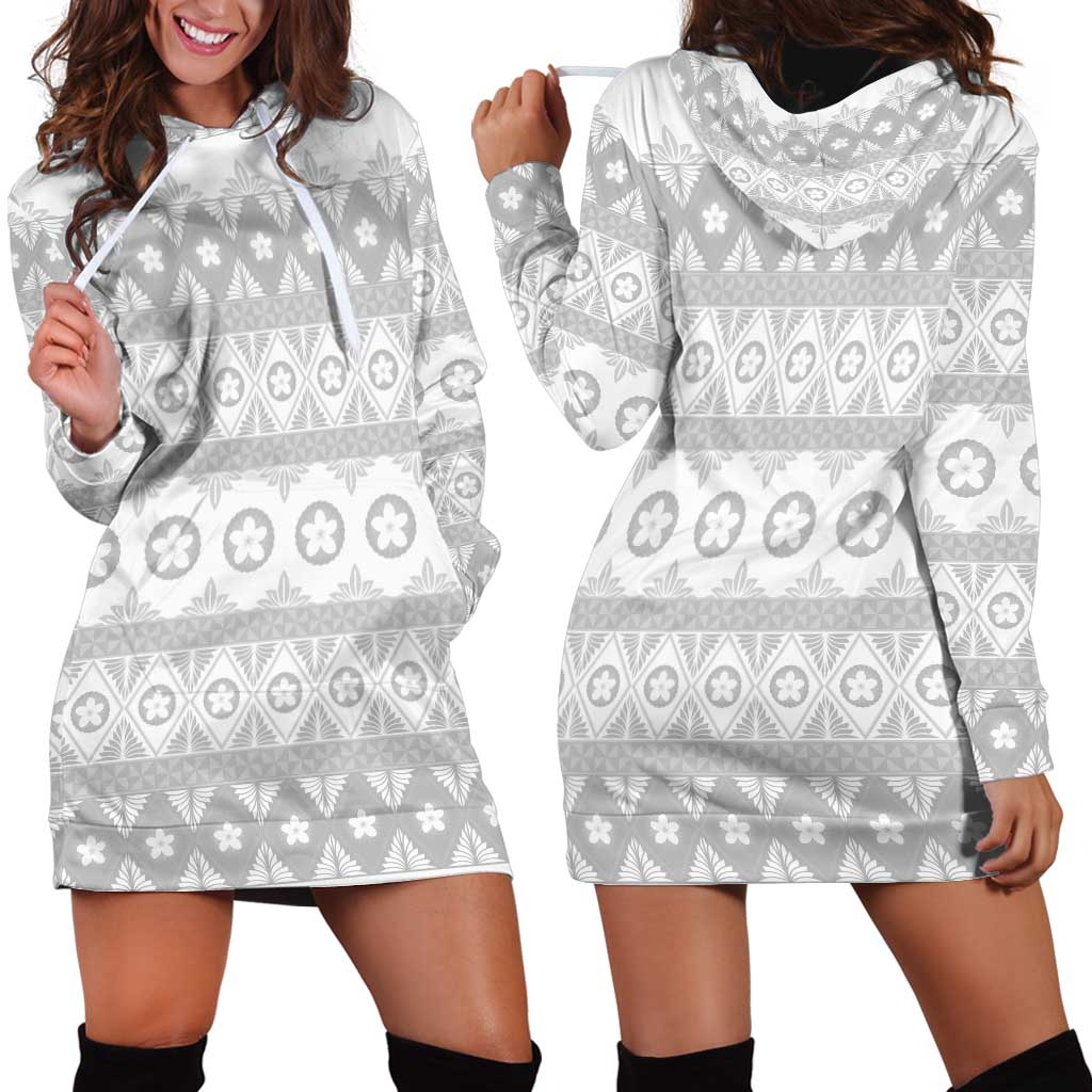 Tonga White Sunday Hoodie Dress Tongan Ngatu Siale Pattern - Polynesian Pride