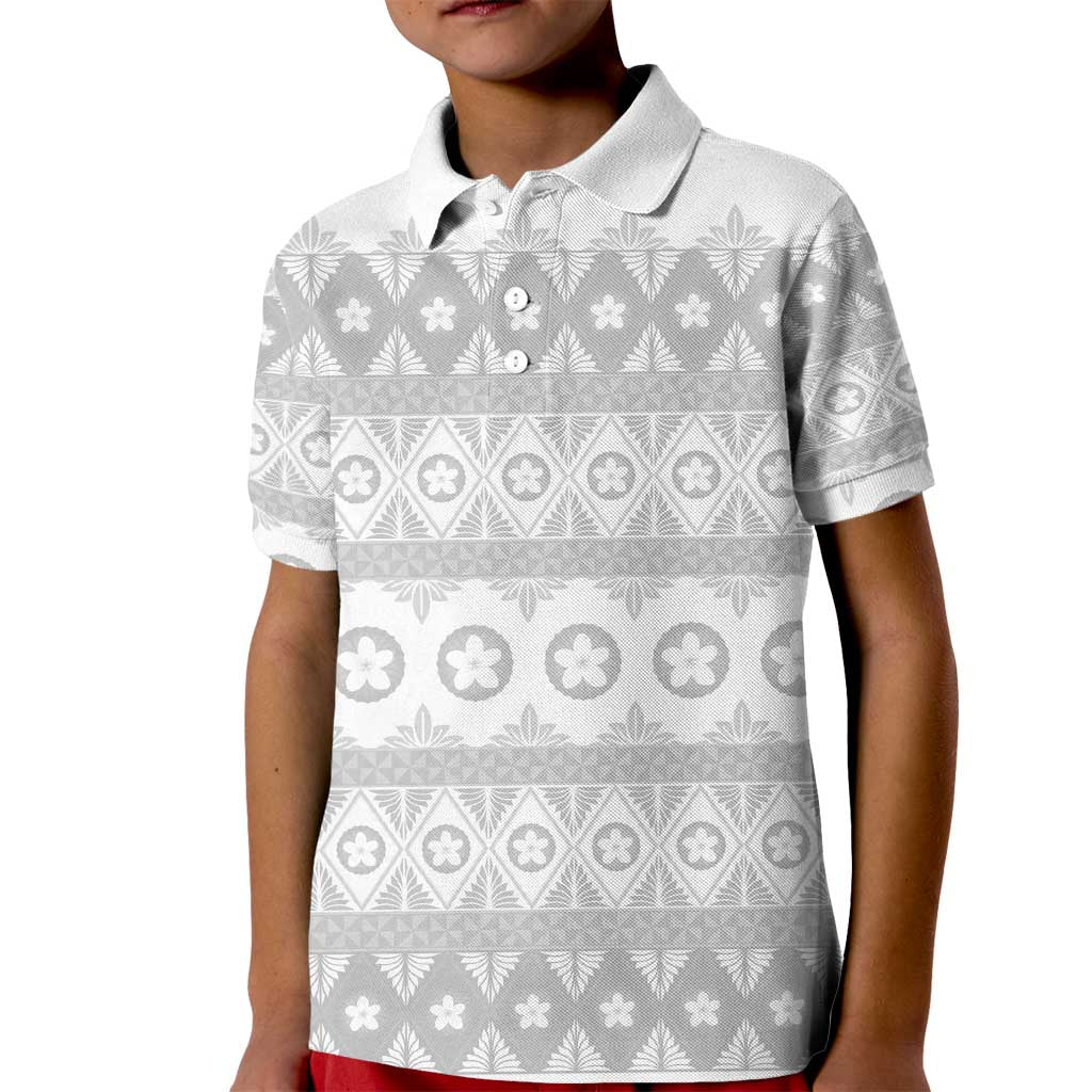 Tonga White Sunday Kid Polo Shirt Tongan Ngatu Siale Pattern - Polynesian Pride