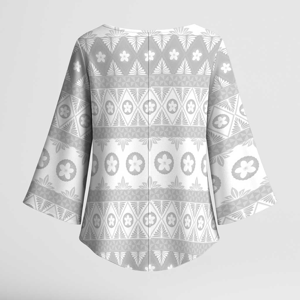 Tonga White Sunday Kimono Sleeve Blouse Tongan Ngatu Siale Pattern - Polynesian Pride