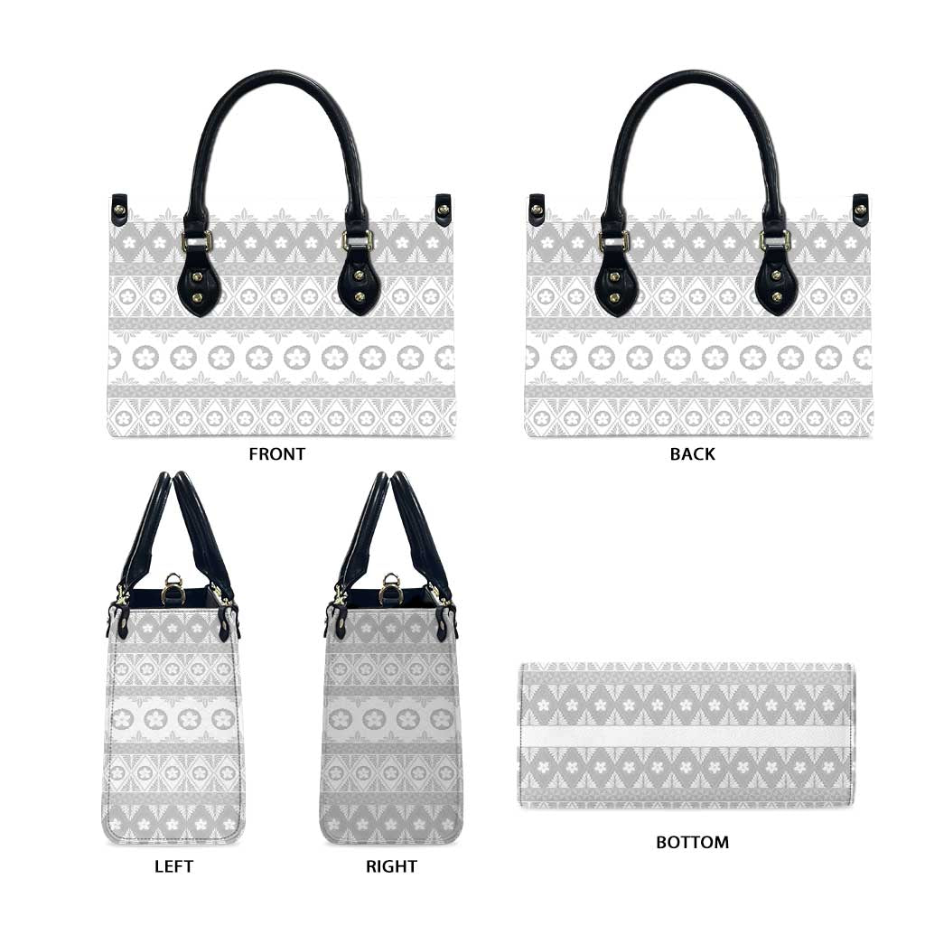 Tonga White Sunday Leather Bag Tongan Ngatu Siale Pattern - Polynesian Pride