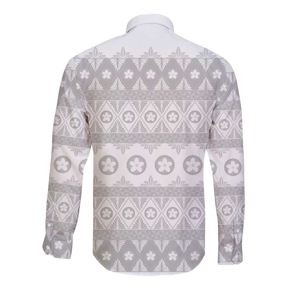 Tonga White Sunday Long Sleeve Button Shirt Tongan Ngatu Siale Pattern - Polynesian Pride