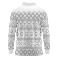 Tonga White Sunday Long Sleeve Polo Shirt Tongan Ngatu Siale Pattern - Polynesian Pride