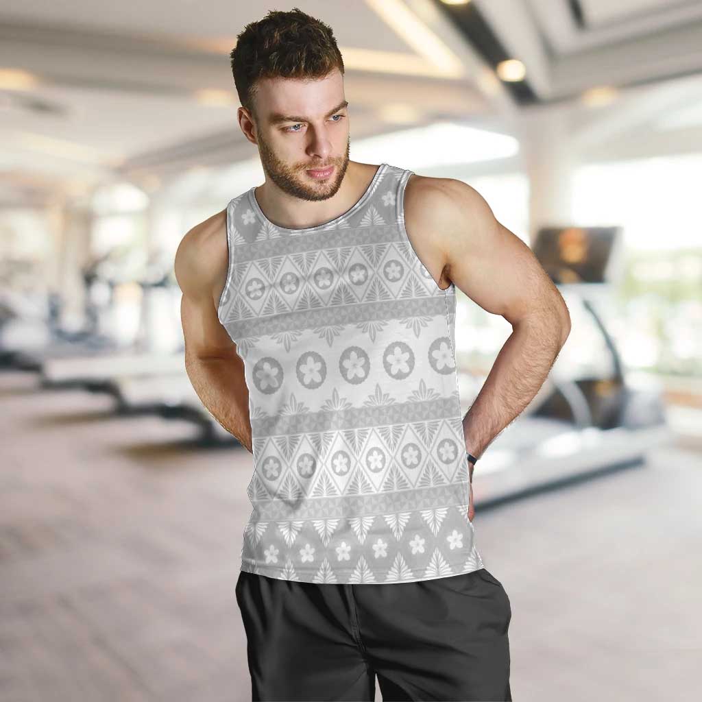 Tonga White Sunday Men Tank Top Tongan Ngatu Siale Pattern - Polynesian Pride
