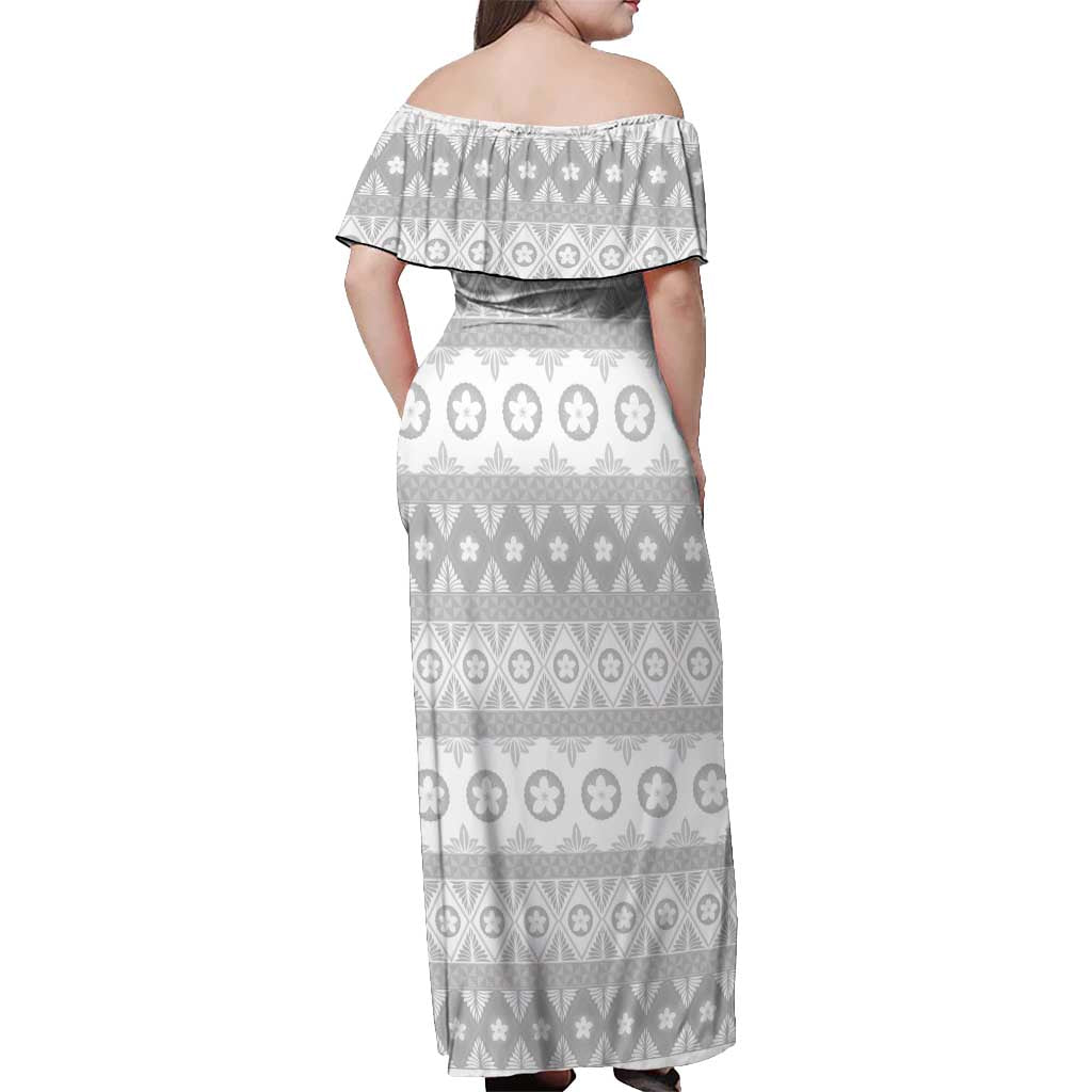 Tonga White Sunday Off Shoulder Maxi Dress Tongan Ngatu Siale Pattern - Polynesian Pride