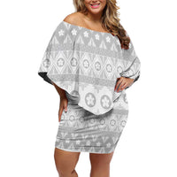 Tonga White Sunday Off Shoulder Short Dress Tongan Ngatu Siale Pattern - Polynesian Pride