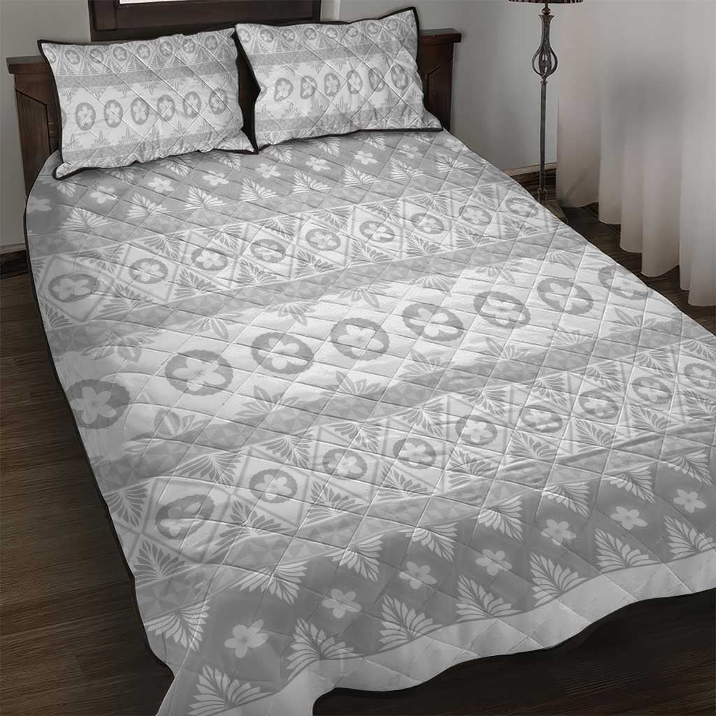 Tonga White Sunday Quilt Bed Set Tongan Ngatu Siale Pattern - Polynesian Pride