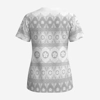 Tonga White Sunday Scrub Top Tongan Ngatu Siale Pattern - Polynesian Pride