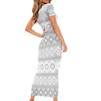 Tonga White Sunday Short Sleeve Bodycon Dress Tongan Ngatu Siale Pattern - Polynesian Pride