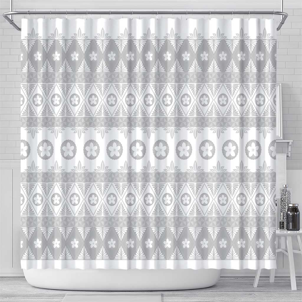 Tonga White Sunday Shower Curtain Tongan Ngatu Siale Pattern - Polynesian Pride