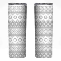 Tonga White Sunday Skinny Tumbler Tongan Ngatu Siale Pattern - Polynesian Pride