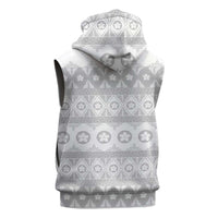 Tonga White Sunday Sleeveless Zip Hoodie Tongan Ngatu Siale Pattern - Polynesian Pride