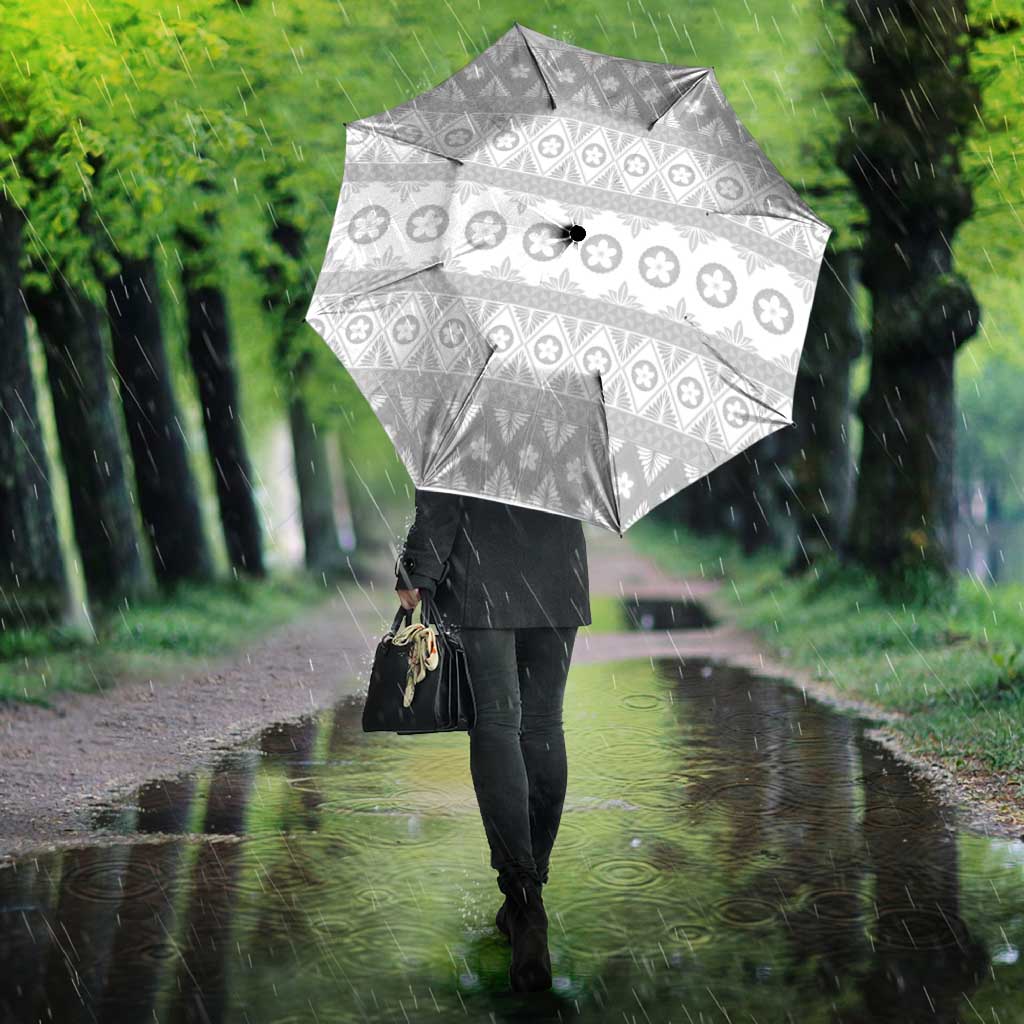 Tonga White Sunday Umbrella Tongan Ngatu Siale Pattern - Polynesian Pride