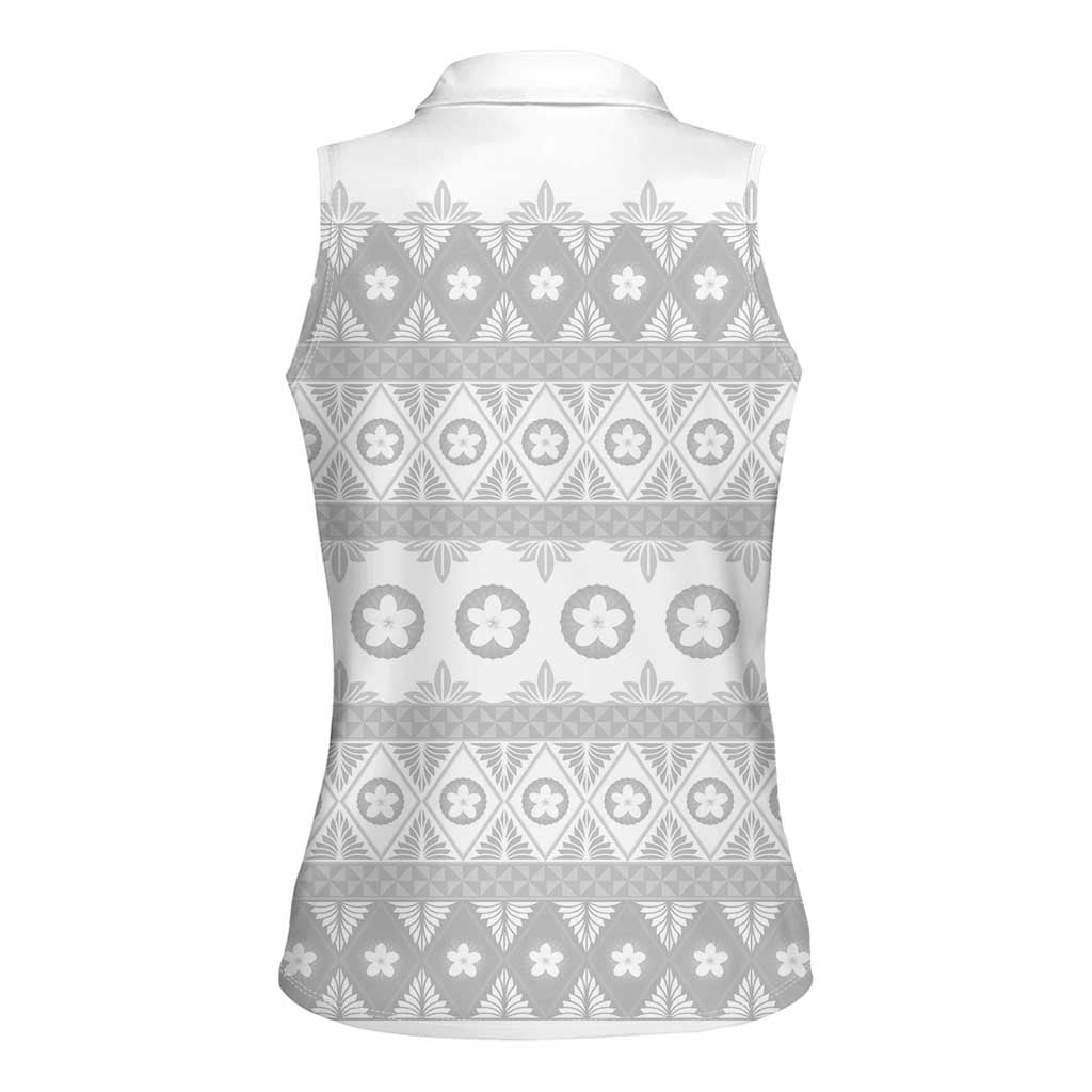 Tonga White Sunday Women Sleeveless Polo Shirt Tongan Ngatu Siale Pattern - Polynesian Pride