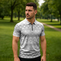 Tonga White Sunday Zipper Polo Shirt Tongan Ngatu Siale Pattern - Polynesian Pride