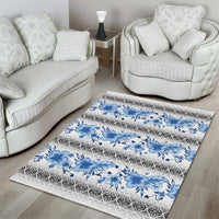 Samoa White Sunday Area Rug Samoan Tapa Blue Hibiscus - Polynesian Pride