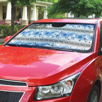 Samoa White Sunday Auto Sun Shade Samoan Tapa Blue Hibiscus - Polynesian Pride