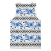 Samoa White Sunday Basketball Jersey Samoan Tapa Blue Hibiscus - Polynesian Pride