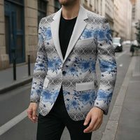 Samoa White Sunday Blazer Samoan Tapa Blue Hibiscus - Polynesian Pride