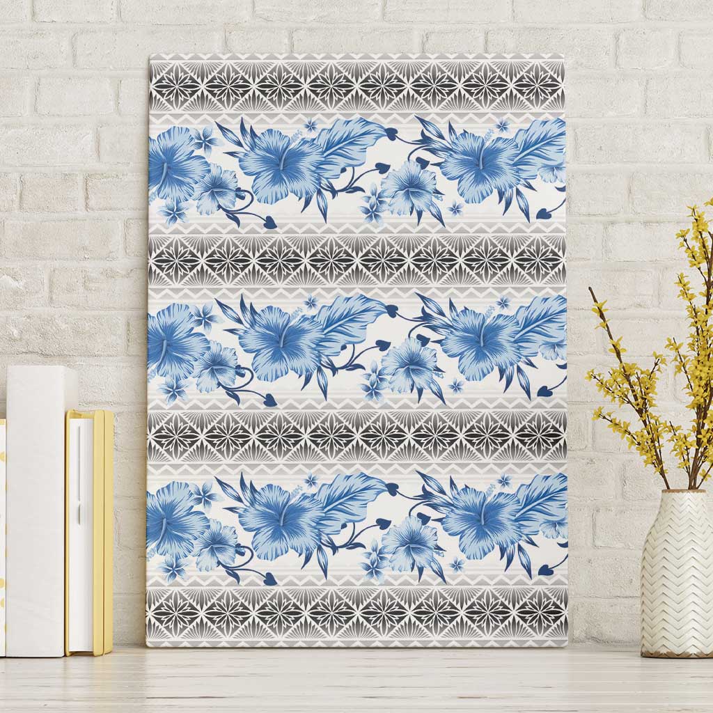 Samoa White Sunday Canvas Wall Art Samoan Tapa Blue Hibiscus - Polynesian Pride