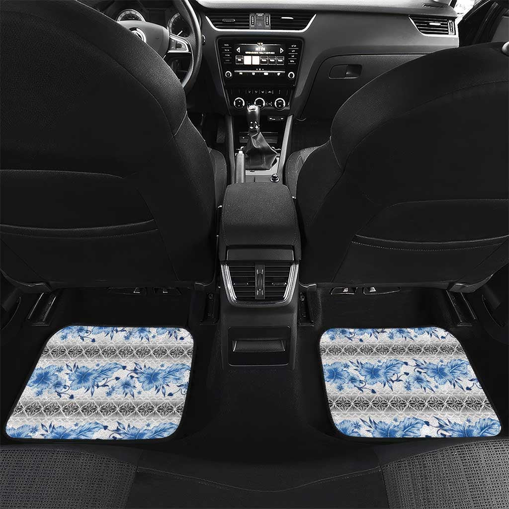 Samoa White Sunday Car Mats Samoan Tapa Blue Hibiscus - Polynesian Pride
