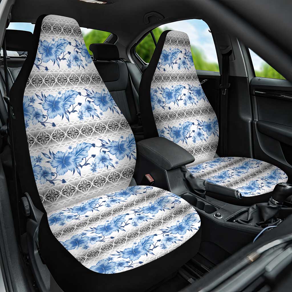 Samoa White Sunday Car Seat Cover Samoan Tapa Blue Hibiscus - Polynesian Pride