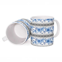 Samoa White Sunday Ceramic Mug Samoan Tapa Blue Hibiscus - Polynesian Pride