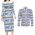Samoa White Sunday Couples Matching Long Sleeve Bodycon Dress and Long Sleeve Button Shirt Samoan Tapa Blue Hibiscus - Polynesian Pride